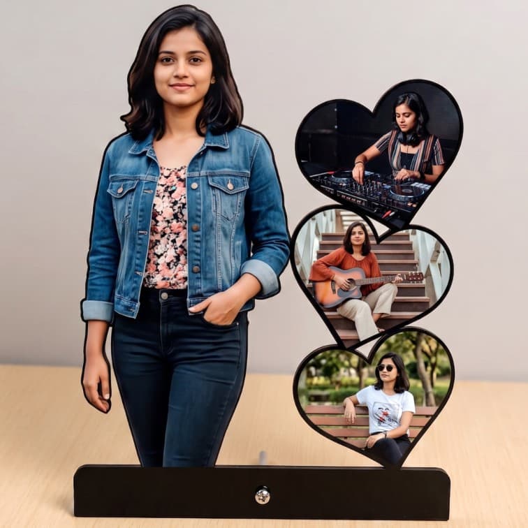 Personalized Cutout frame with 3 heart Photos table top