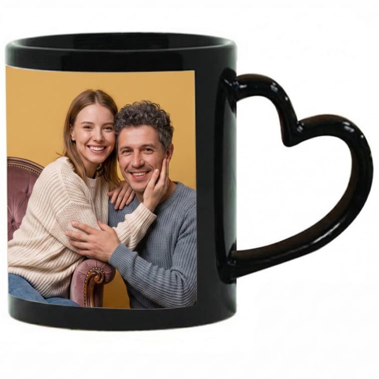 Personalized Heart-Handle Photo Mug (Black Mug) image 5
