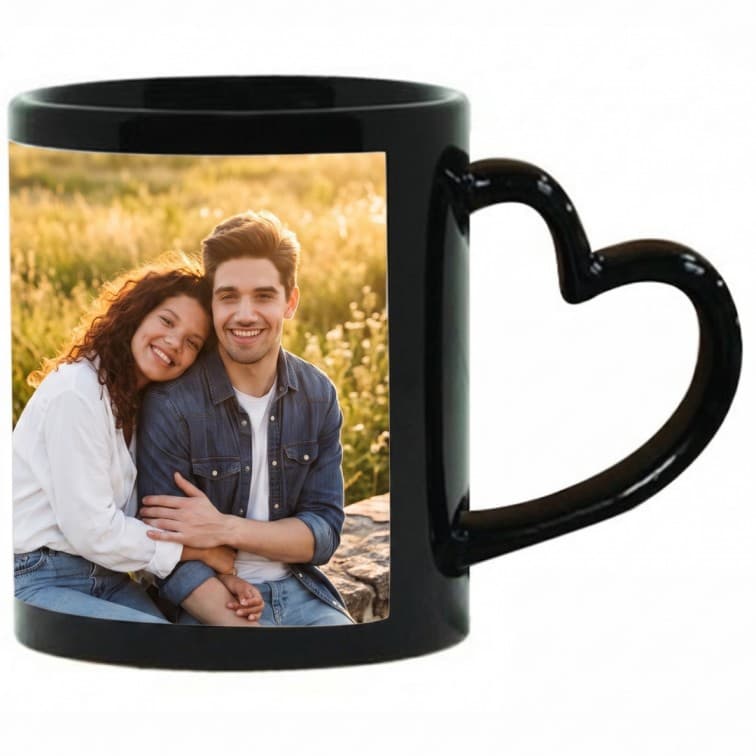 Personalized Heart-Handle Photo Mug (Black Mug) image 4