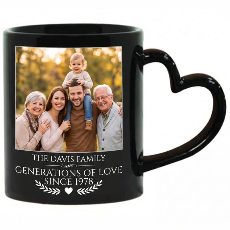 Personalized Heart-Handle Photo Mug (Black Mug)