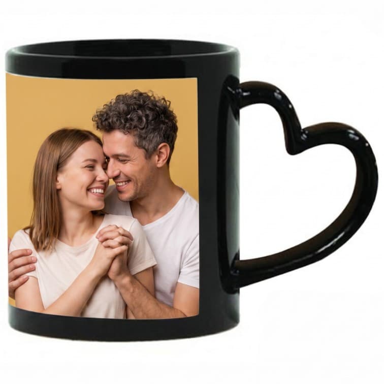 Personalized Heart-Handle Photo Mug (Black Mug) image 2