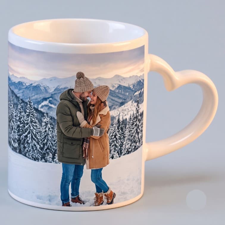 Personalized Heart-Handle Photo Mug (White Mug)