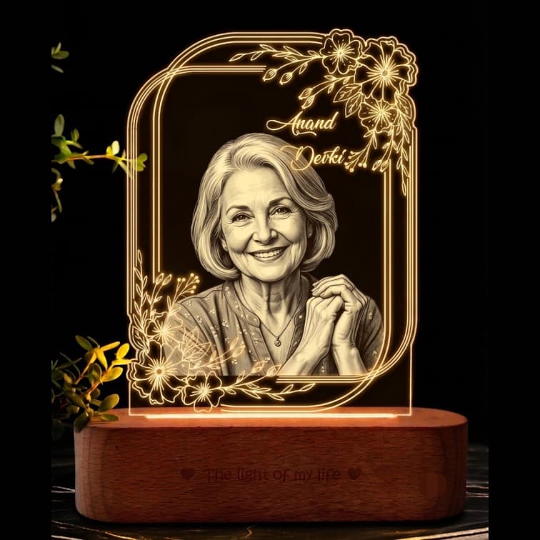 Personalized Engraved Portrait Lamp with Wooden Base image 4