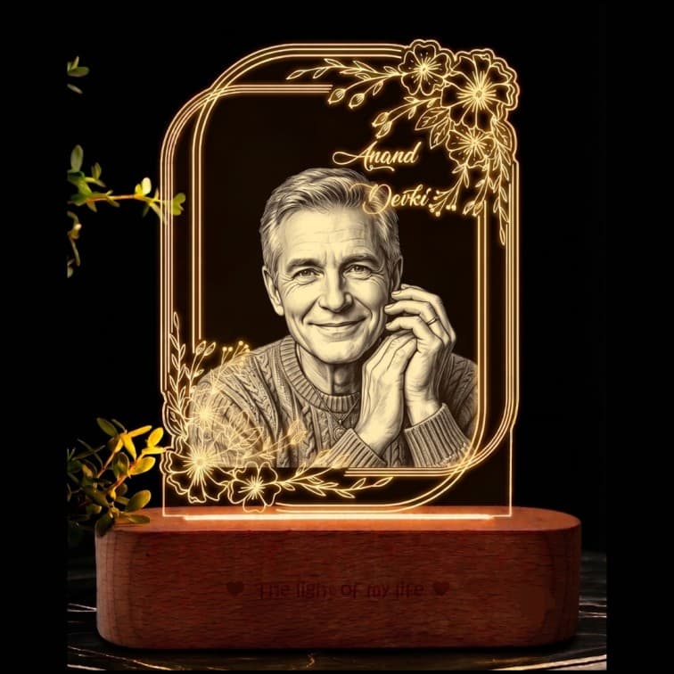 Personalized Engraved Portrait Lamp with Wooden Base image 5