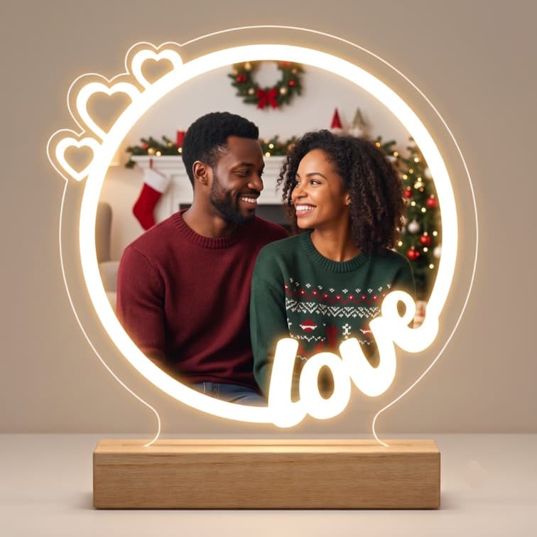 Personalized Photo Lamp with Wooden Base & Warm Glow image 2