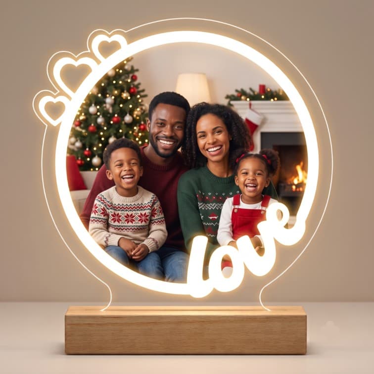 Personalized Photo Lamp with Wooden Base & Warm Glow image 3