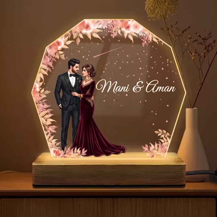 Personalized Couple Portrait & Name Desk Lamp image 2