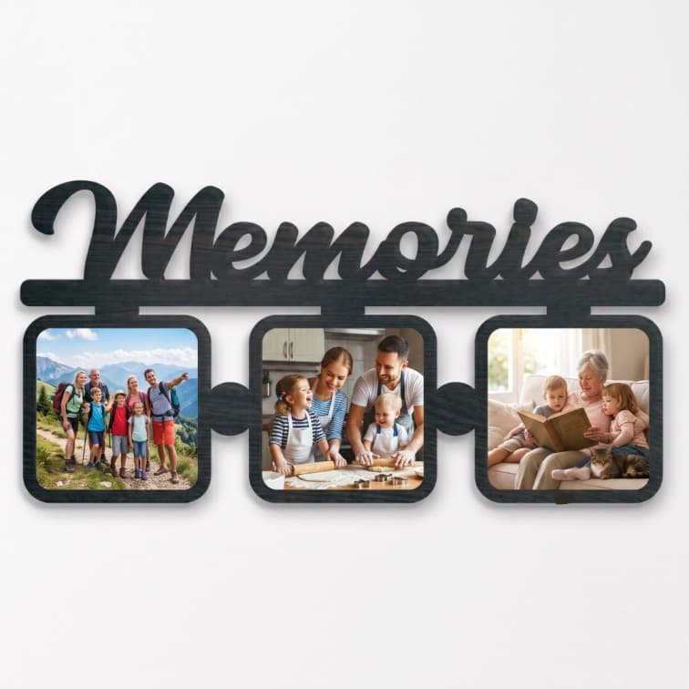 Personalized "Memories" 3-Frame Wooden Wall Hanging Decor (12x6 Inch)