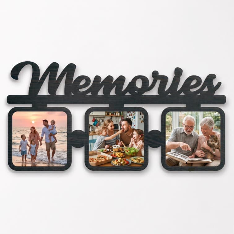 Personalized "Memories" 3-Frame Wooden Wall Hanging Decor (12x6 Inch) image 2