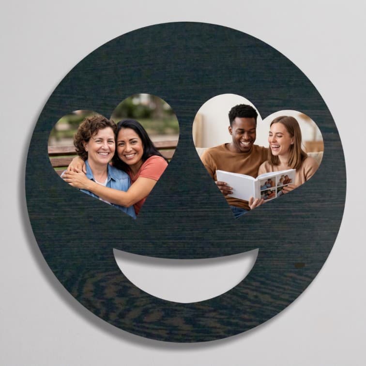 Custom Heart-Eye Emoji Wooden Photo Frame (12x12 Inch)