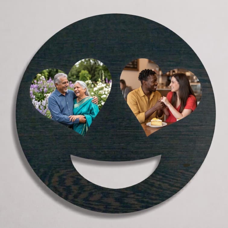 Custom Heart-Eye Emoji Wooden Photo Frame (12x12 Inch) image 2