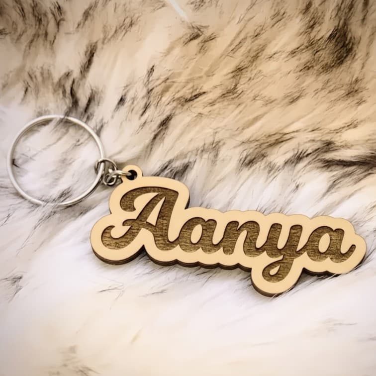 Custom Wooden Name Keychain – Laser Engraved Personalized Keychain with Metal Ring