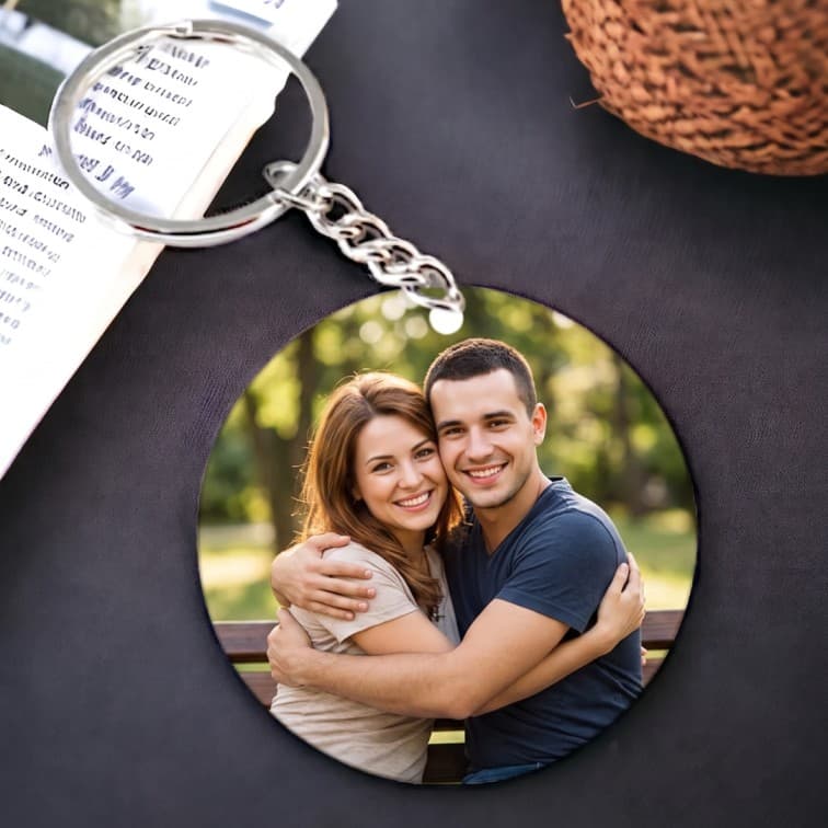 Custom Round Wooden Photo Keychain – Personalized Gift with High-Definition Printing image 3