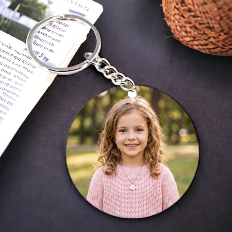 Custom Round Wooden Photo Keychain – Personalized Gift with High-Definition Printing image 2