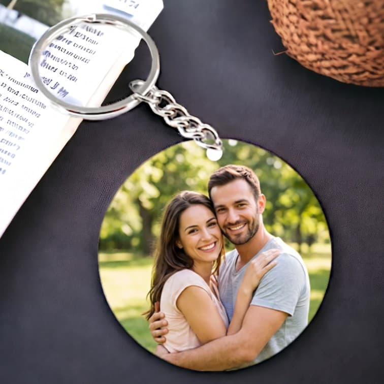 Custom Round Wooden Photo Keychain – Personalized Gift with High-Definition Printing