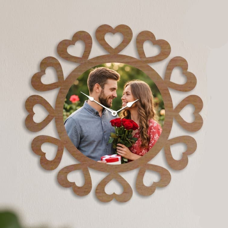 Custom Wooden Heart Wall Clock with Personalised Photo – Romantic Gift for Couples, Anniversaries & Valentine's Day image 3
