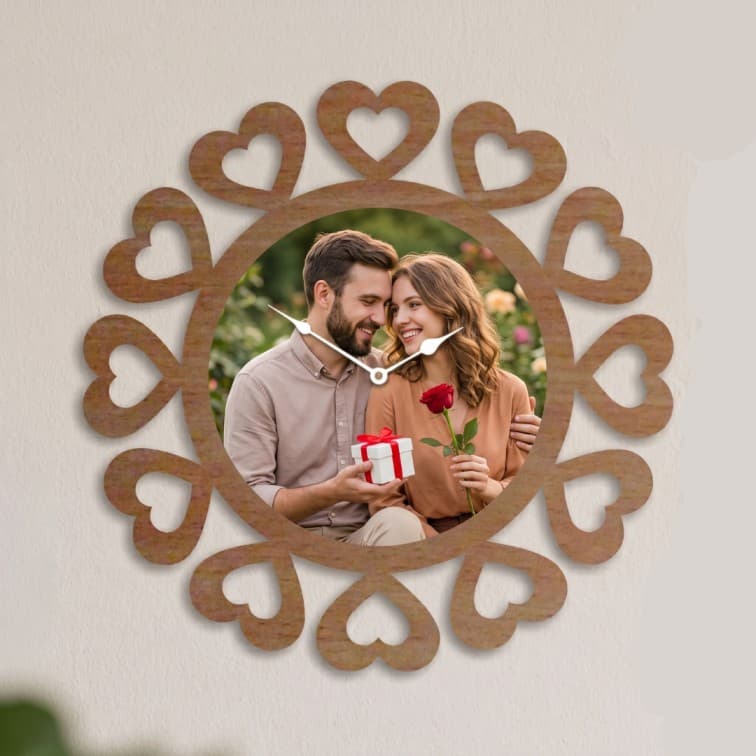 Custom Wooden Heart Wall Clock with Personalised Photo – Romantic Gift for Couples, Anniversaries & Valentine's Day image 4