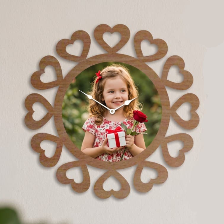 Custom Wooden Heart Wall Clock with Personalised Photo – Romantic Gift for Couples, Anniversaries & Valentine's Day image 2