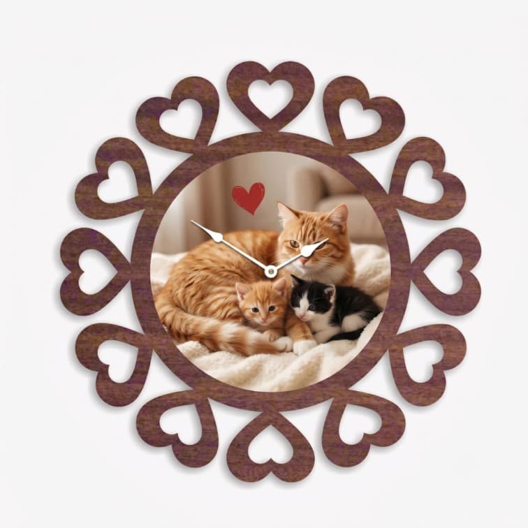Custom Wooden Heart Wall Clock with Personalized Photo Frame image 2