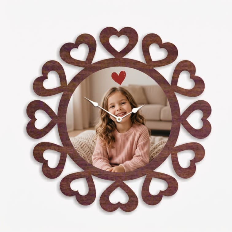 Custom Wooden Heart Wall Clock with Personalized Photo Frame image 4