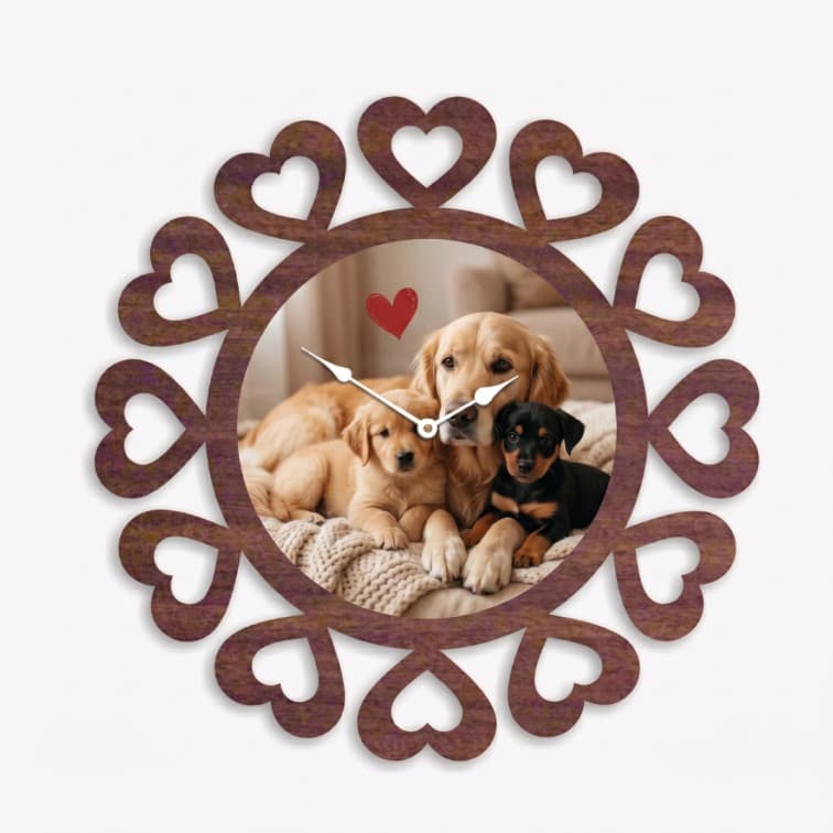 Custom Wooden Heart Wall Clock with Personalized Photo Frame image 5