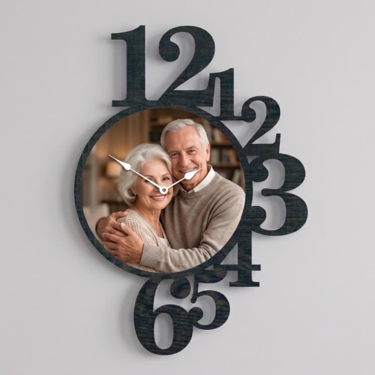 Personalized Custom Photo Wall Clock – Black Wooden Cutout Frame (12 X 16 inch) image 5