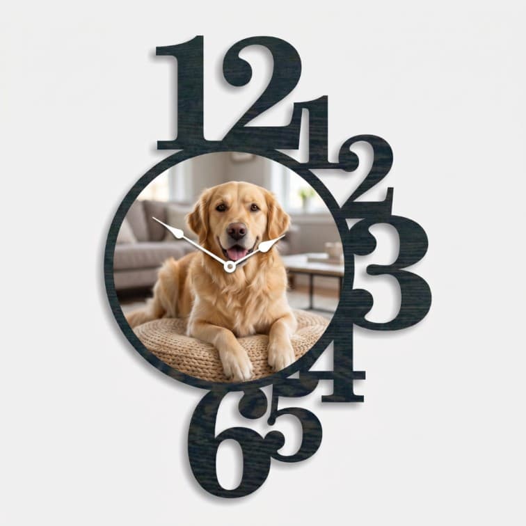 Personalized Custom Photo Wall Clock – Black Wooden Cutout Frame (12 X 16 inch) image 2
