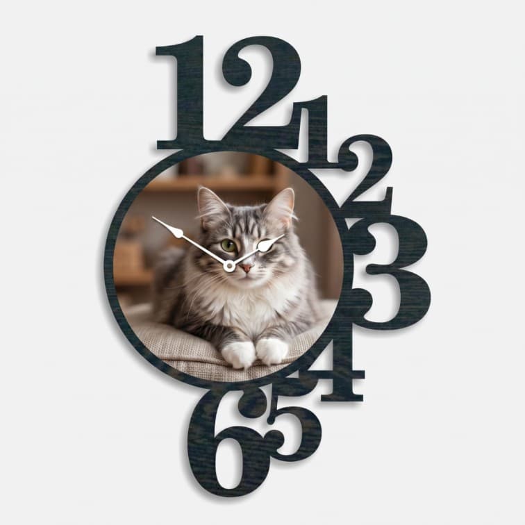 Personalized Custom Photo Wall Clock – Black Wooden Cutout Frame (12 X 16 inch) image 4