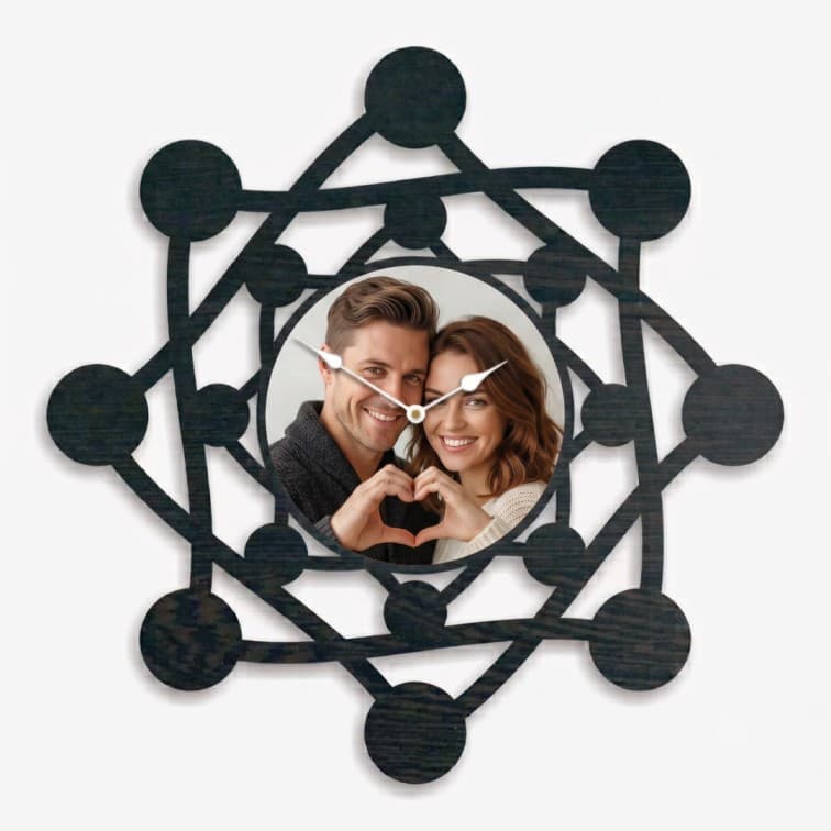 Personalized Geometric Wooden Wall Clock – Custom Photo Frame image 5