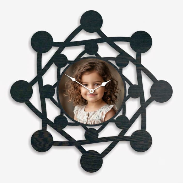 Personalized Geometric Wooden Wall Clock – Custom Photo Frame image 3