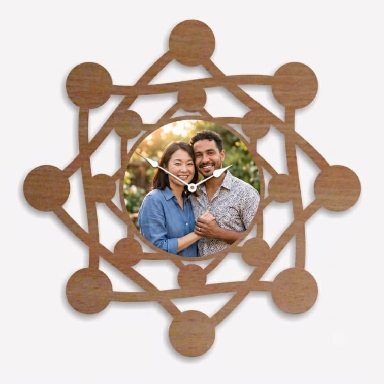 Personalized Geometric Wooden Wall Clock – Custom Photo Frame image 3