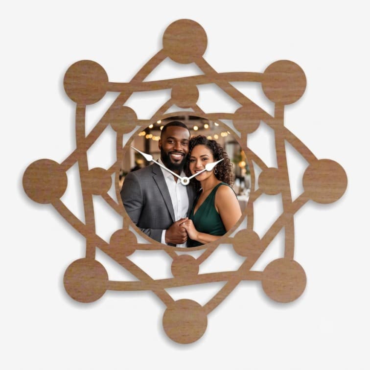 Personalized Geometric Wooden Wall Clock – Custom Photo Frame image 4