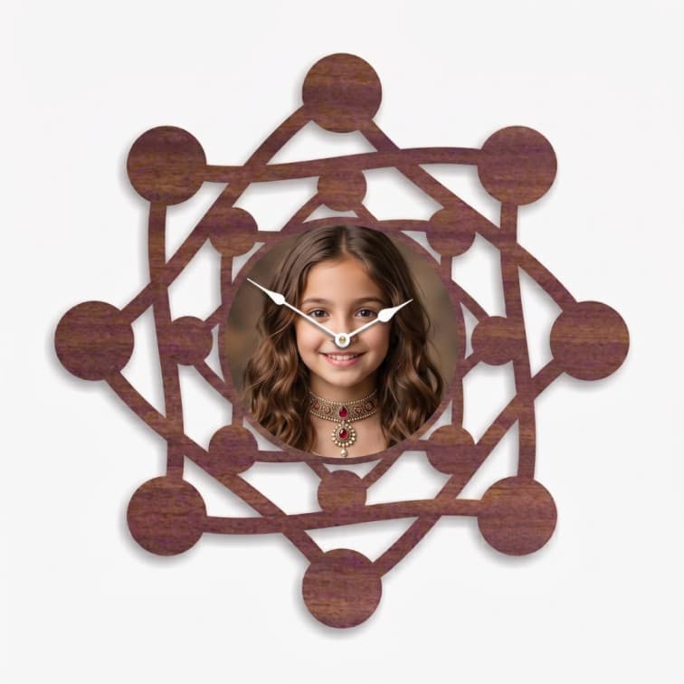 Customized Geometric Wooden Wall Clock with Personalized Photo Frame image 2