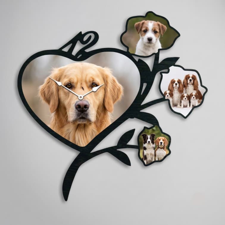 Custom Heart & Floral Branch Photo Wall Clock – Personalized Family & Couple Collage Frame image 4