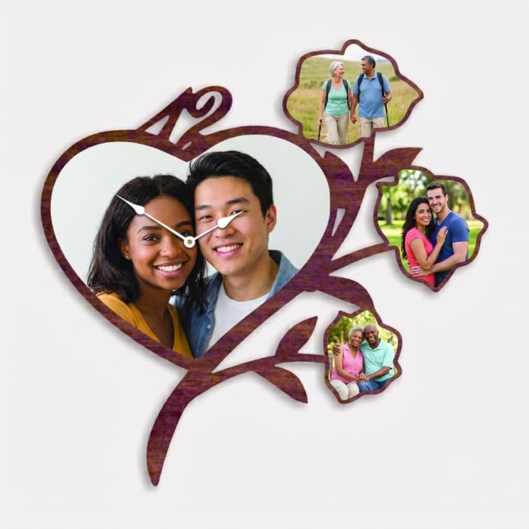 Custom Heart & Flower Wooden Collage Wall Clock image 3