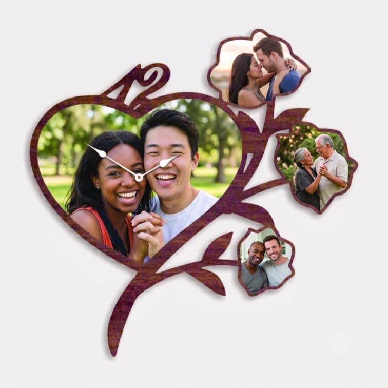 Custom Heart & Flower Wooden Collage Wall Clock image 4