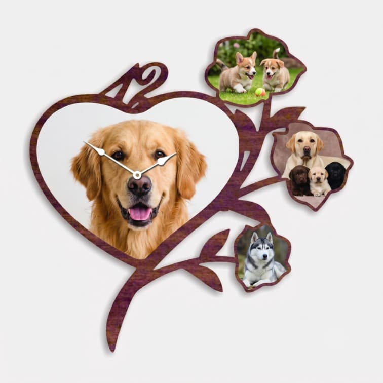 Custom Heart & Flower Wooden Collage Wall Clock image 5