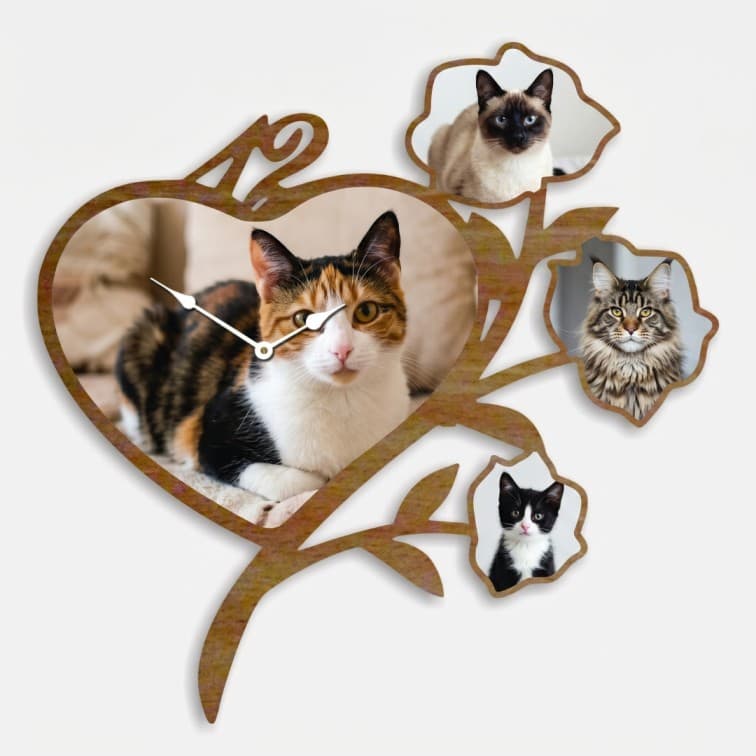 Personalized Heart & Rose Wooden Photo Wall Clock with Custom Pictures image 2