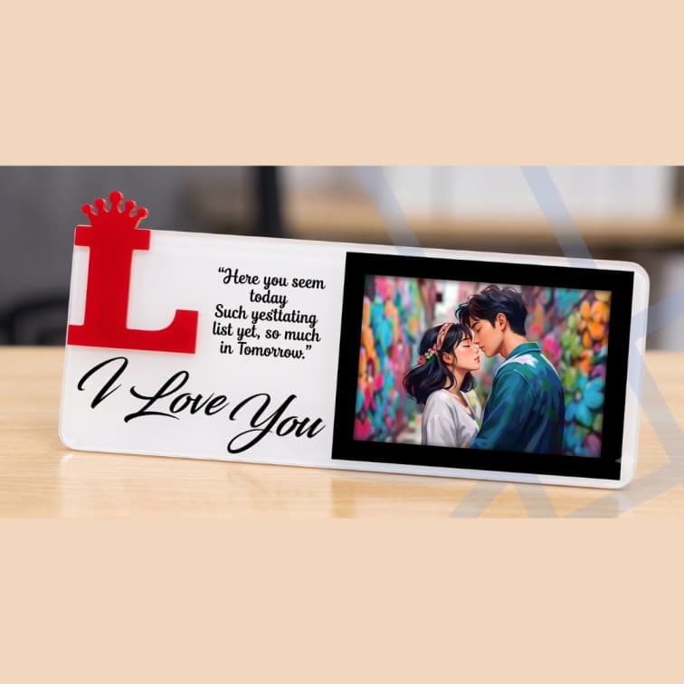 Personalized Crown Initial Desk Frame with Custom Photo & Message ( 9 X 3.5 inch ) image 4