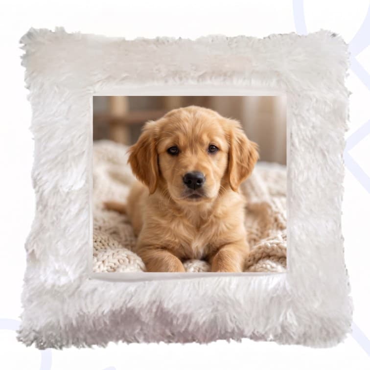 Custom Photo Print Pillow | White Faux-Fur Photo Pillow 