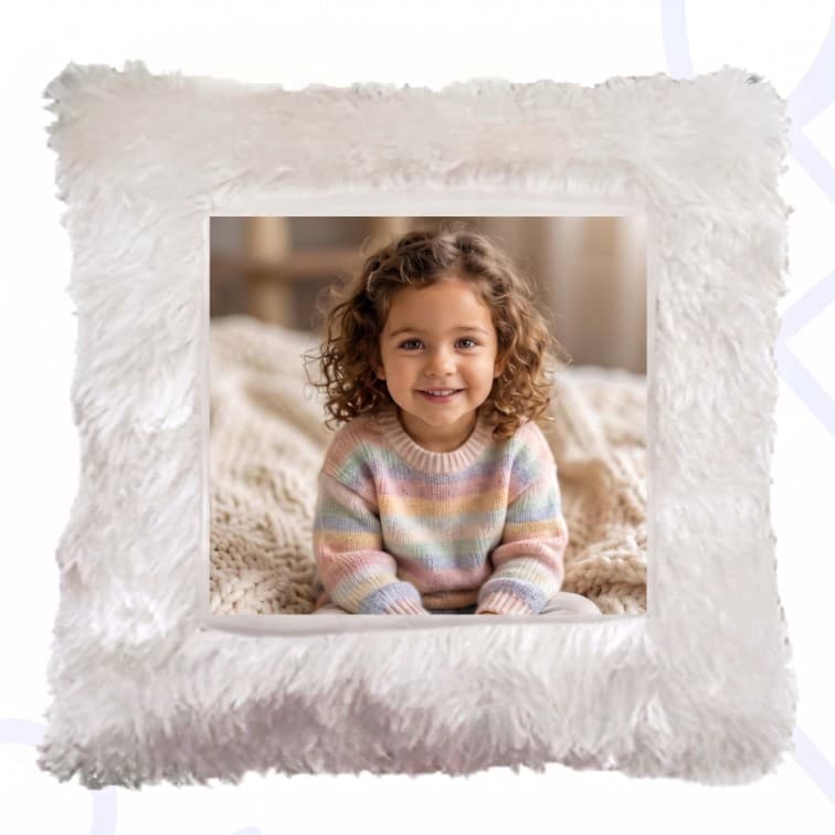 Custom Photo Print Pillow | White Faux-Fur Photo Pillow  image 3