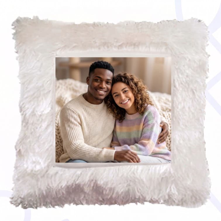 Custom Photo Print Pillow | White Faux-Fur Photo Pillow  image 4