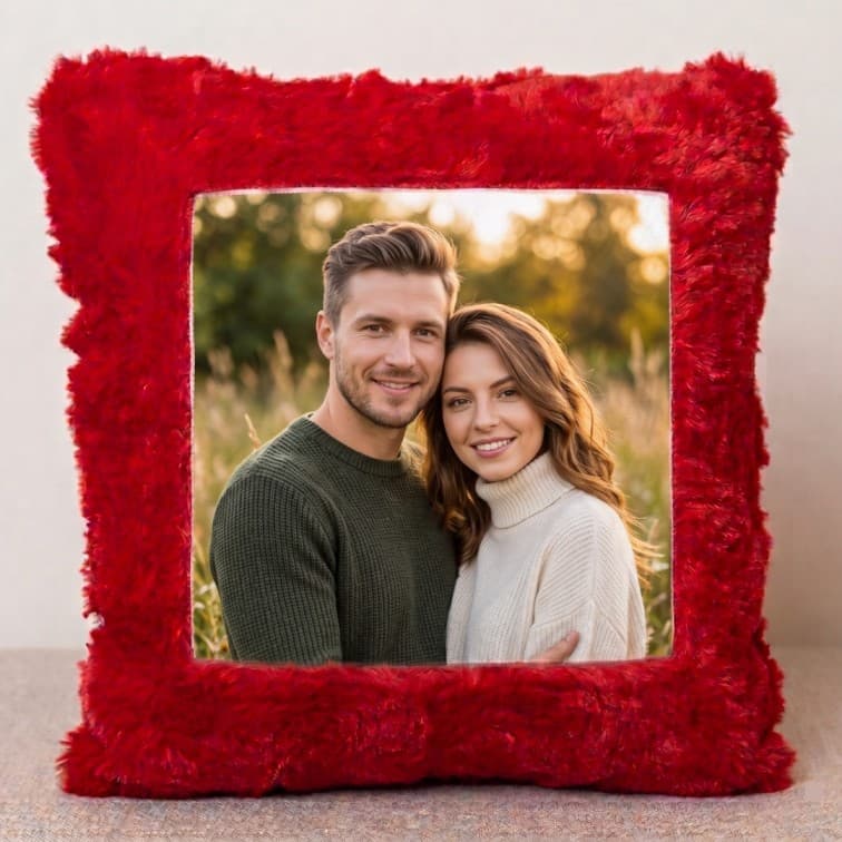 Custom Photo Print Pillow | Red Faux-Fur Photo Pillow image 5