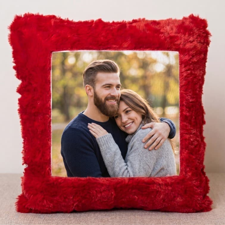 Custom Photo Print Pillow | Red Faux-Fur Photo Pillow image 2