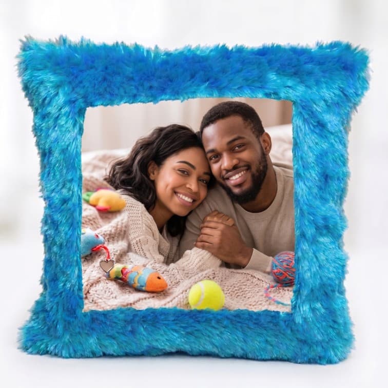Custom Photo Print Pillow | Blue Faux-Fur Photo Pillow image 3