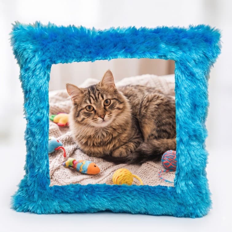 Custom Photo Print Pillow | Blue Faux-Fur Photo Pillow image 2