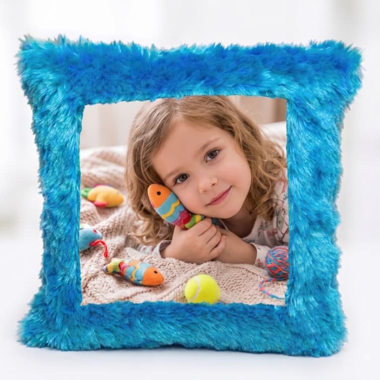 Custom Photo Print Pillow | Blue Faux-Fur Photo Pillow image 4