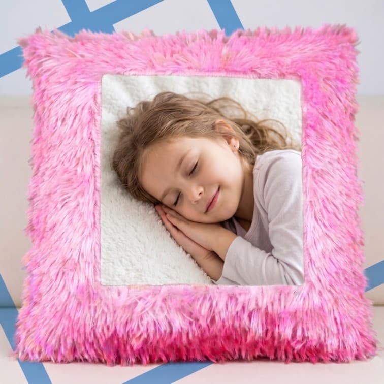 Custom Photo Print Pillow | Pink Faux-Fur Photo Pillow