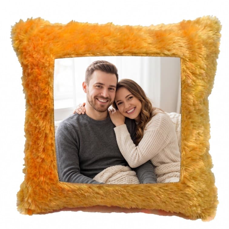 Custom Photo Print Pillow | Yellow/Orange Faux-Fur Photo Pillow
