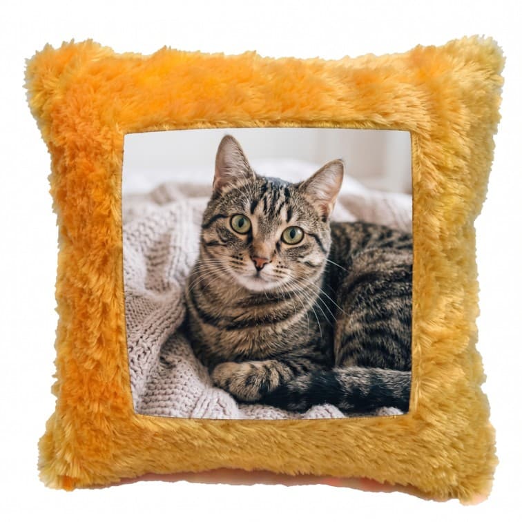 Custom Photo Print Pillow | Yellow/Orange Faux-Fur Photo Pillow image 4